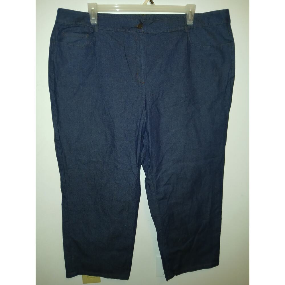 Eileen Fisher 3X Wide Leg Flat Front Blue Jeans Stretch Denim Comfort Waistband